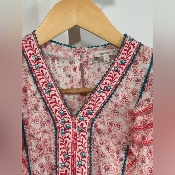 Poupette St Barth Girls Dress Size 8 Pink Floral Ruffle Cotton - Picture 4 of 7